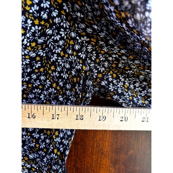 Ruched Minidress M Black Floral V-Neck Puff Sleeve Party Cocktail - Picture 4 of 6